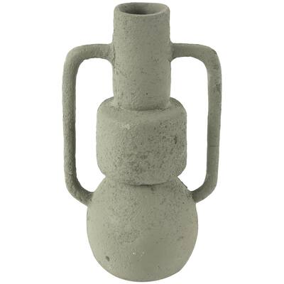 Paper Mache Abstract Textured Decorative Vase with Squared Handles - Light Gray - Roche River Decor