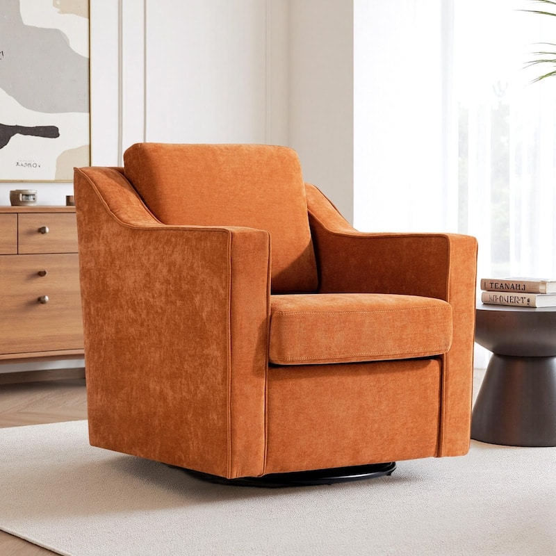 30" W Modern Accent Swivel Chair Comfy Upholstered Armchair Set of 2 - Orange/ Chenille