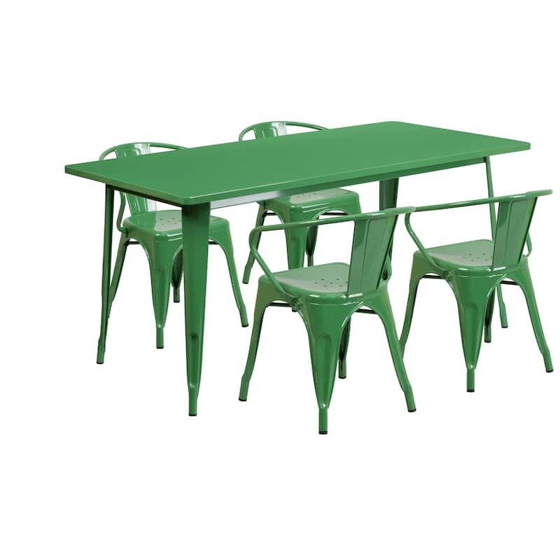 31.5'' x 63'' Rectangular Metal Indoor-Outdoor Table Set with 4 Arm Chairs