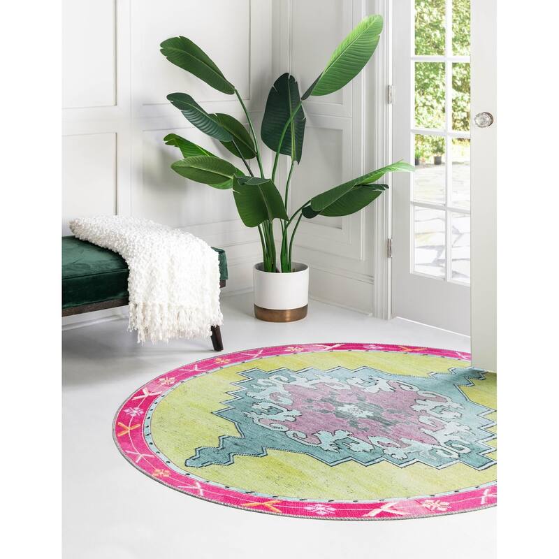 Traditional Rine Collection Area Rug - 3'6" Round - Green