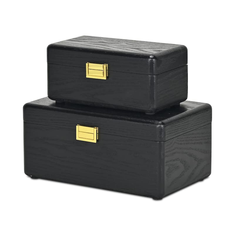 Set Of Two Black Solid Wood Jewelry Box
