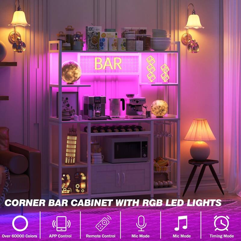55" Bakers Rack with Power Outlet and LED Light