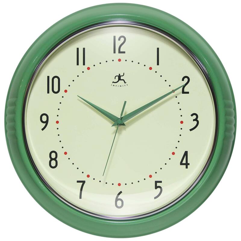 Round Retro Kitchen Wall Clock by Infinity Instruments - 15 Inch - Green
