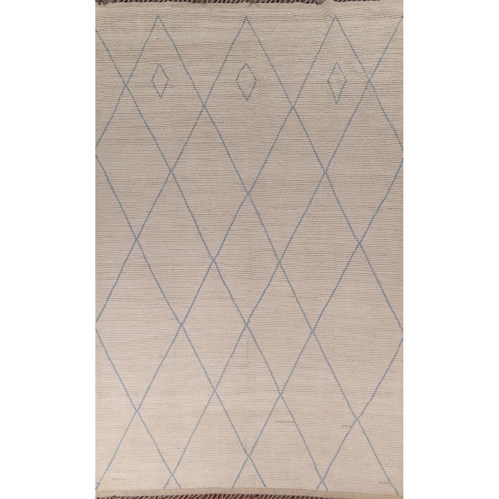 All-Over Trellis Moroccan Large Area Rug Handmade Wool Carpet - 8'10" x 13'7"