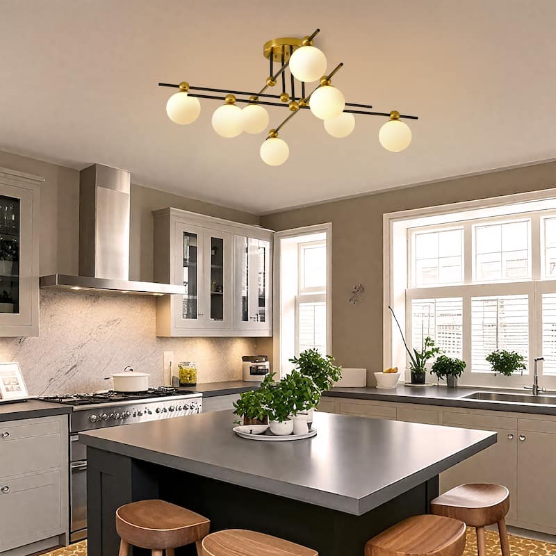 8 - Light Dimmable Sputnik Sphere Semi Flush Mount - Brushed Gold