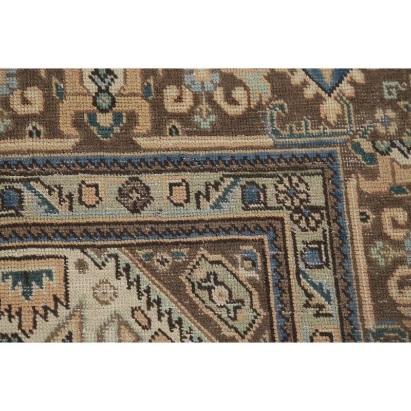 Geometric Tabriz Vintage Persian Area Rug Hand-Knotted Wool Carpet - 6'8" x 9'10"