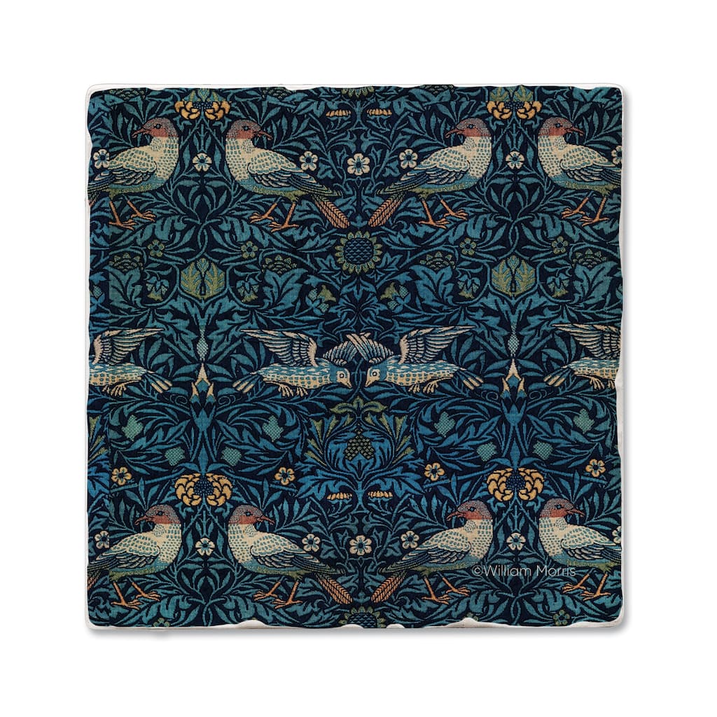 Patterned Birds 4-Pack Tumbled Tile Stone Coasters with Protective Cork Backing Manufactured in The USA