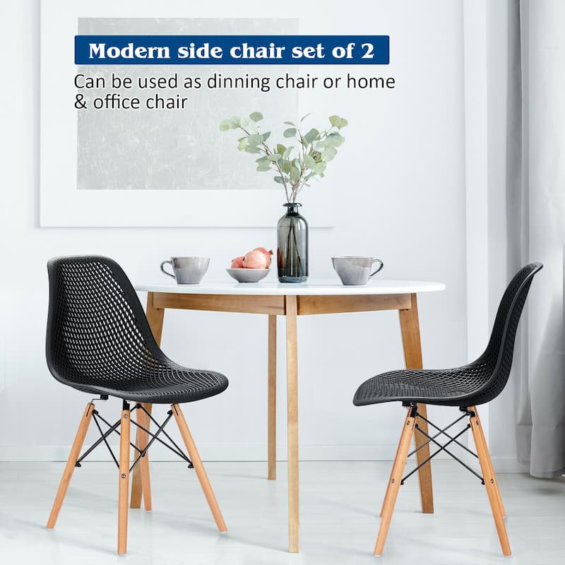 Set of 2 Mesh Dining Chairs with Beech Wood Legs and Ergonomic Curved Seat Ideal for Kitchen and Living Room