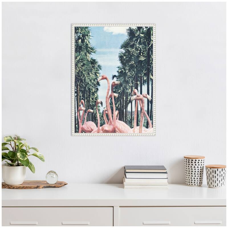 Kate and Laurel Sylvie Palm Trees and Flamingos Framed Canvas by Sarah Eisenlohr