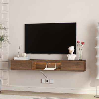 63" Modern Floating TV Stand Wall Mounted with 16 Color LEDs, Floating TV Cabinet Entertainment Center for 55 60 65 Inch TV