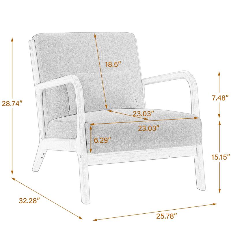 2 Set Mid Century ModernUpholstered Accent Chairs Armchair with Pillow
