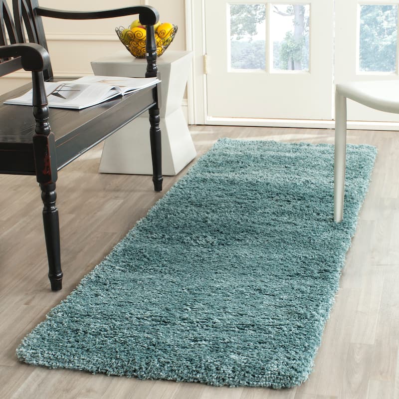 SAFAVIEH California Premium Shag Izat 2-inch Thick Area Rug - 2'3" x 7' Runner - Light Blue