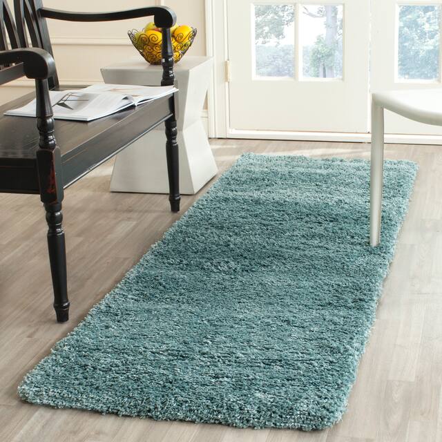 SAFAVIEH California Shag Izat 2-inch Thick Area Rug - 2'3" x 11' Runner - Light Blue
