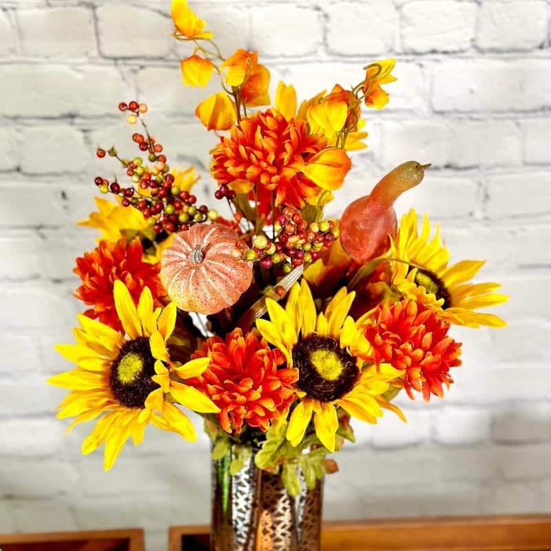 18 Stems Artificial Sunflower Bush, Gold/Orange - 20 Inch - 20 Inch