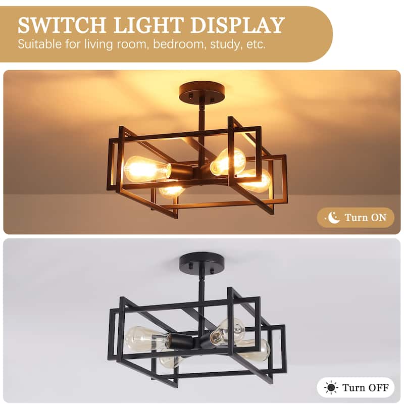 4 - Industrial Semi Flush Mount Ceiling Light Fixture - 15in - N/A