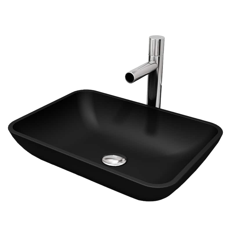 VIGO Sottile 18"L x 13"W Glass Vessel Sink and Ashford 11"H Faucet Set
