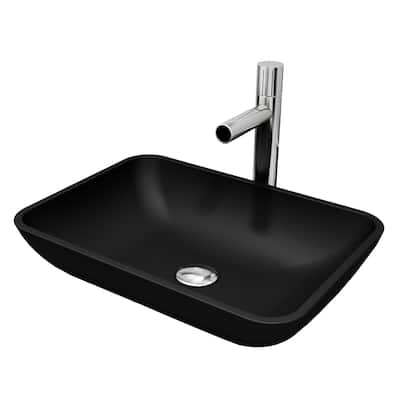 VIGO Sottile 18"L x 13"W Glass Vessel Sink and Ashford 11"H Faucet Set