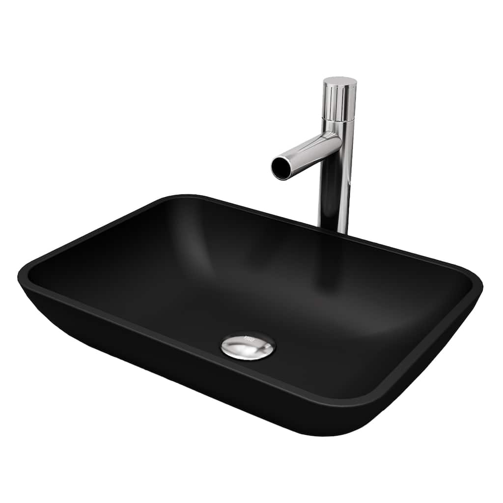 VIGO Sottile 18"L x 13"W Glass Vessel Sink and Ashford 11"H Faucet Set