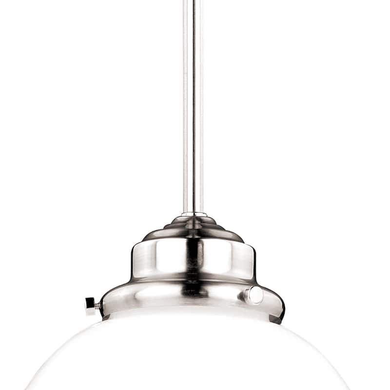 Huntley Satin Nickel Farmhouse Milk Glass Schoolhouse Pendant Light - 12-in W x 14.75-in H x 12-in D