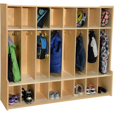 Contender 8 Section Coat Locker with Bench & Cubby Storage, Wooden Backpack Cubby Storage Organizer with Hooks