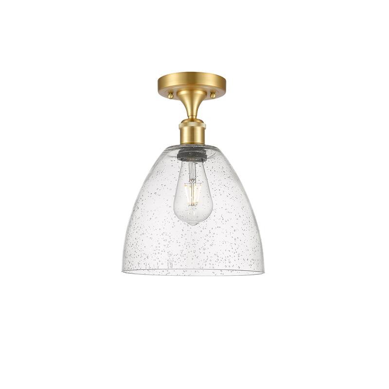 Innovations Lighting Bristol Glass - 1 Light 9" Semi-Flush Mount - Satin Gold/Seedy