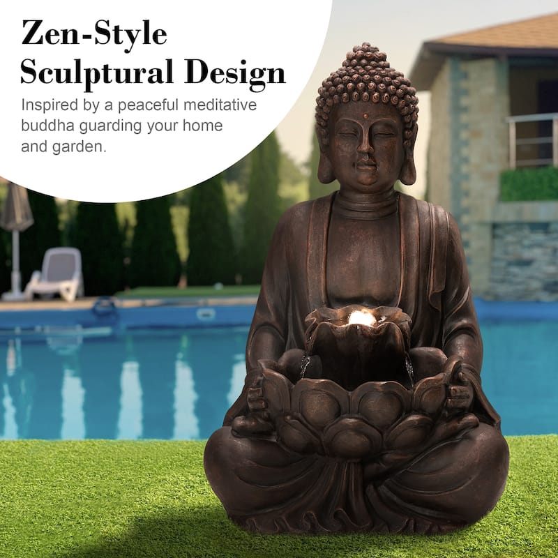 Glitzhome Polyresin Meditating Buddha Frog/Elephant Statue Outdoor Water Fountain with LED Lights