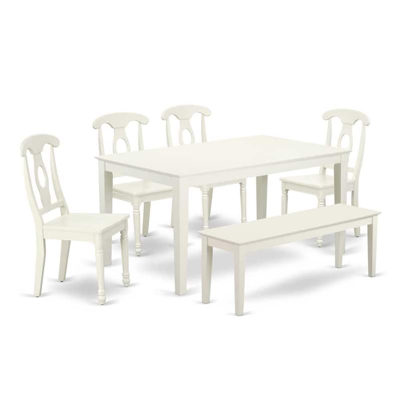 Country Cottage Dining Set 6pc - 60 Inch Table, 4 Chairs, Bench - Farmhouse Style