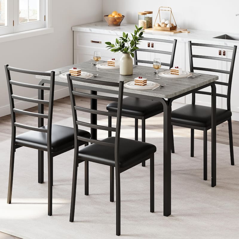 5-piece Farmhouse Dining Table Set for 4 - Grey