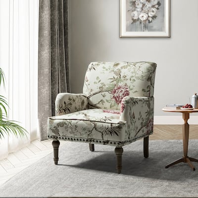 Geltrude Traditonal Floral Fabric Design Upholstered Accent Armchair with Turned Legs by HULALA HOME