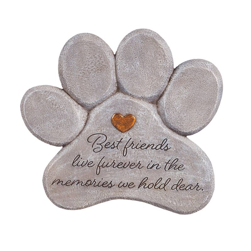11" Paw Shaped Pet Memorial Garden Stone, Best Friends Live Forever