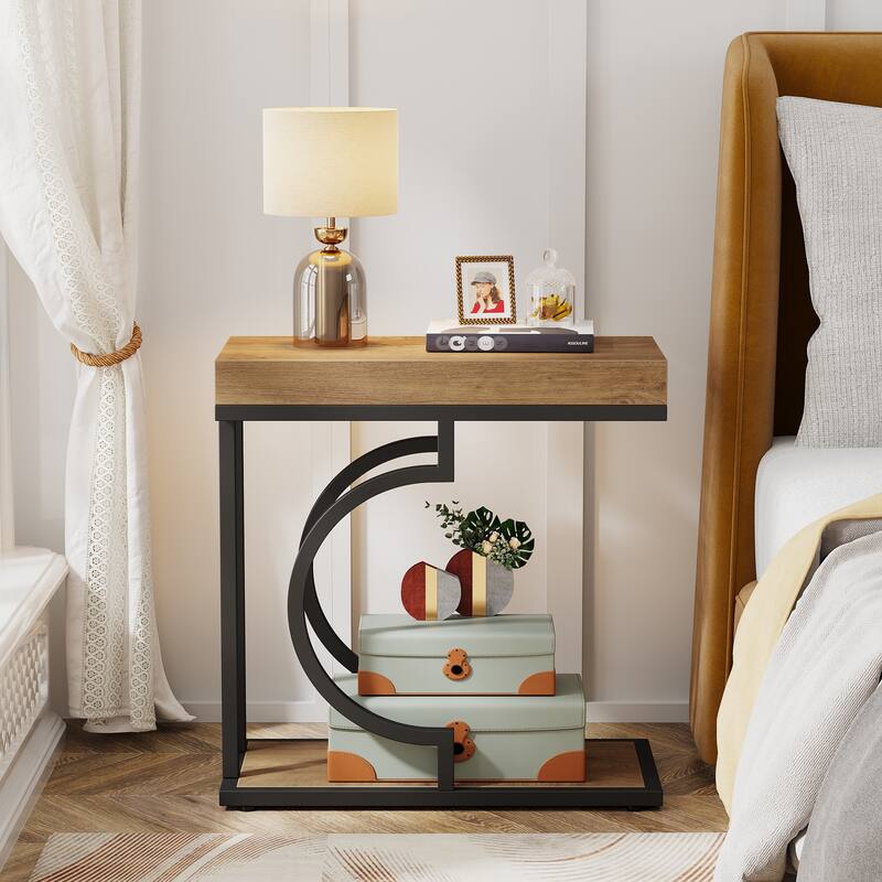 Narrow Side Table C Shaped End Table for Living Room