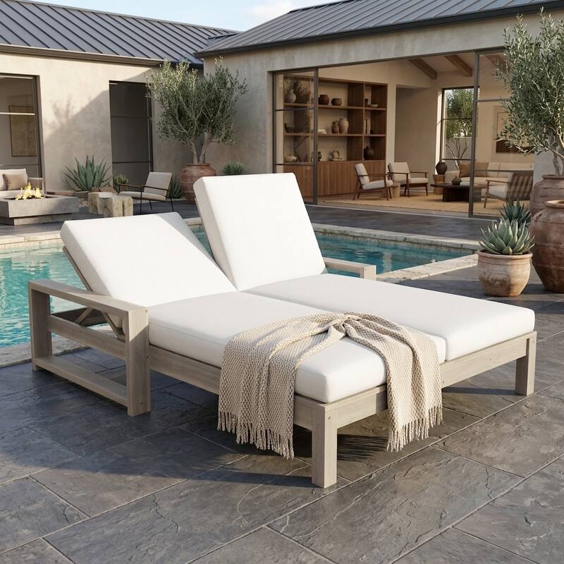 Outdoor Double Chaise Lounge Chair with Dual 5-Position Backrests by Leisure Zone - Grey
