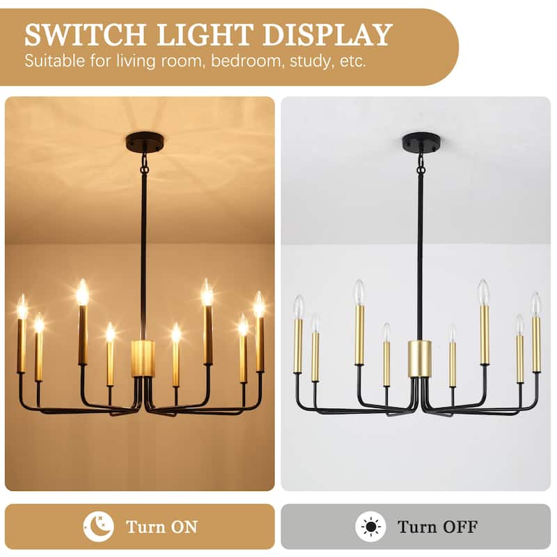 8 - Light Candle Style Chandelier Farmhouse Light Fixture for Kitchen Island Bedroom Entryway - N/A