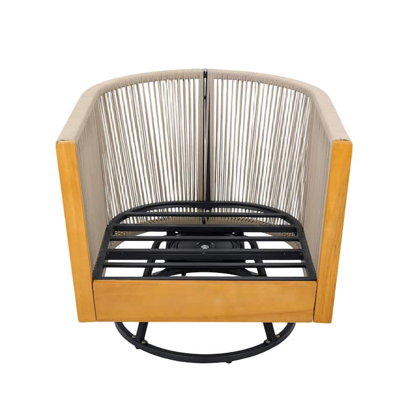 Christopher Knight Home - Alder Acacia Wood Outdoor Handwoven Cushioned Swivel Chairs Set with 27.5" Round Slat-Top Bistro Table