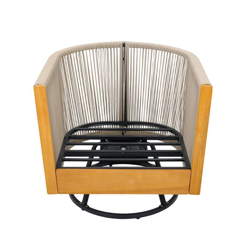 Christopher Knight Home - Modern 2-Piece Outdoor Acacia Wood Swivel Chair with Rope Design