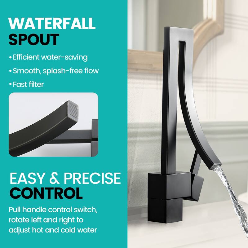 13.58"H Solid Brass Creative Design Bathroom Vessel Sink Faucet with Waterfall Spout