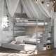 preview thumbnail 1 of 7, Twin Over Twin Bunk Bed with Twin Trundle and Stairway Storage, Sturdy Pinewood Frame Grey