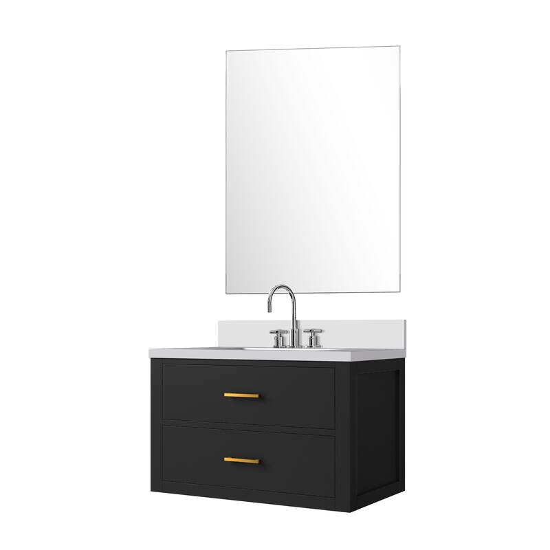 Castor Bath Vanity with Quartz Top, Sink, Mirror and Faucet