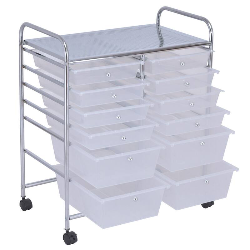 Gymax Office Rolling Cart 12 Storage Drawer Studio Organizer Bins