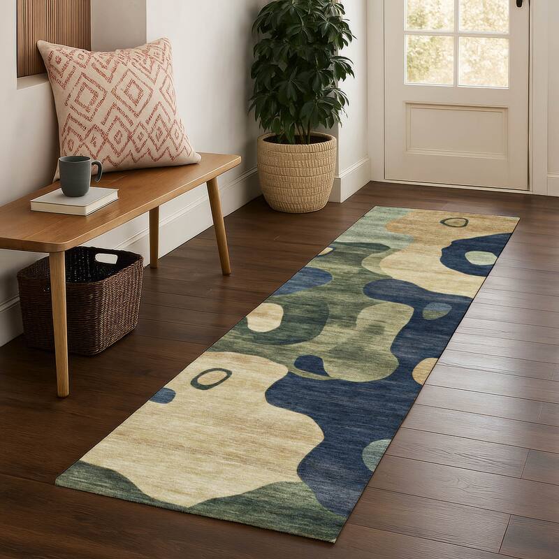 Premium Washable Super Soft Abstract Kali Mayfield Rug - Navy - 2'3" x 7'6"