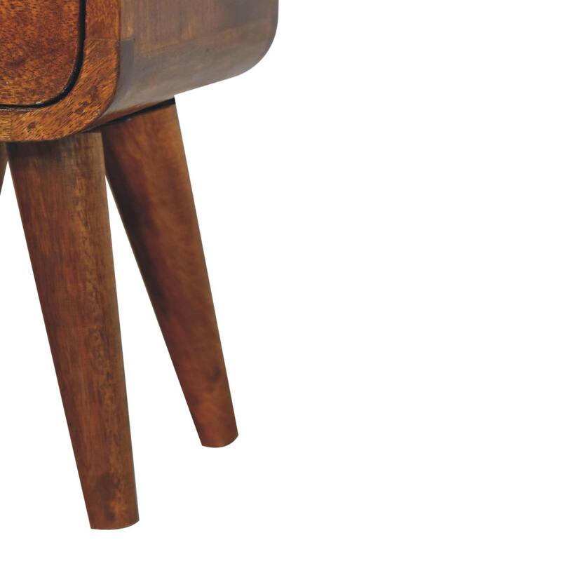 Compact Chestnut Finish Solid Wood Bedside Table with Drawer and Open Slot, Nordic Legs