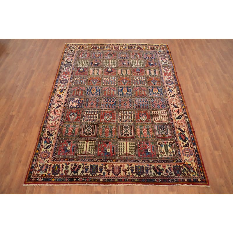 Hand Knotted Oriental 100% Wool Carpet Traditional Geometric Multi-Colored Bakhtiari Area Rug - 9' 1'' X 7' 0''