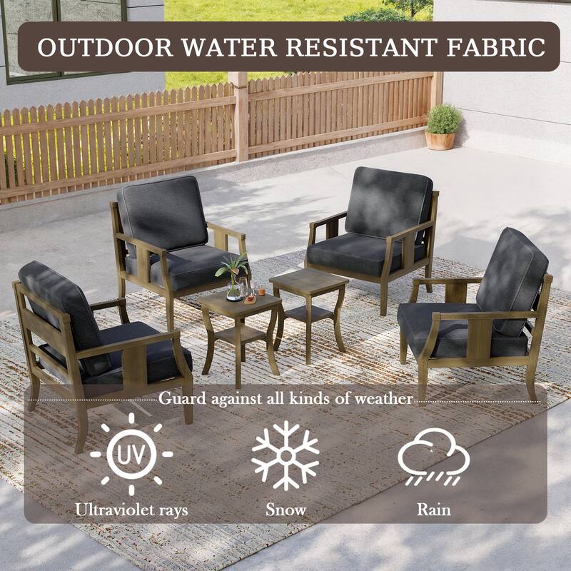 6-piece Outdoor Teak Seating Set Club Chairs with Cushions