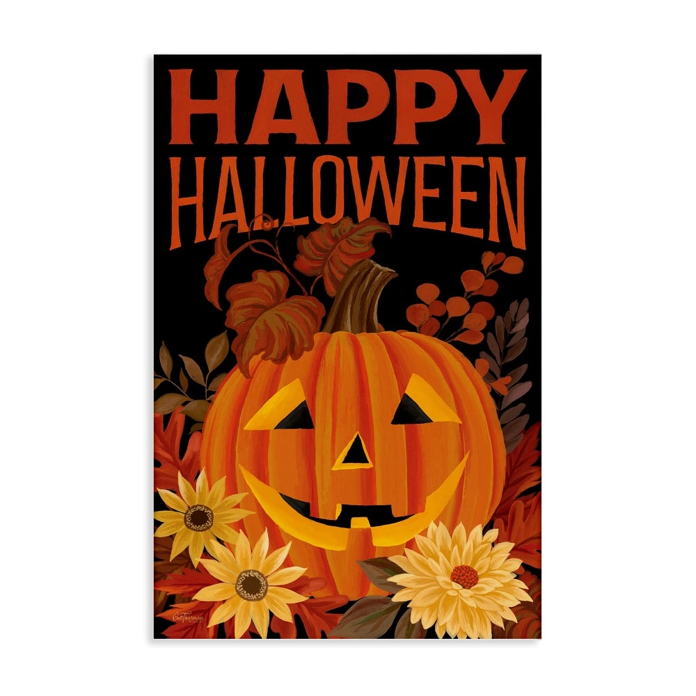 Stupell Happy Halloween Floral Pumpkin Canvas Wall Art Design By Cat Thurman Designs