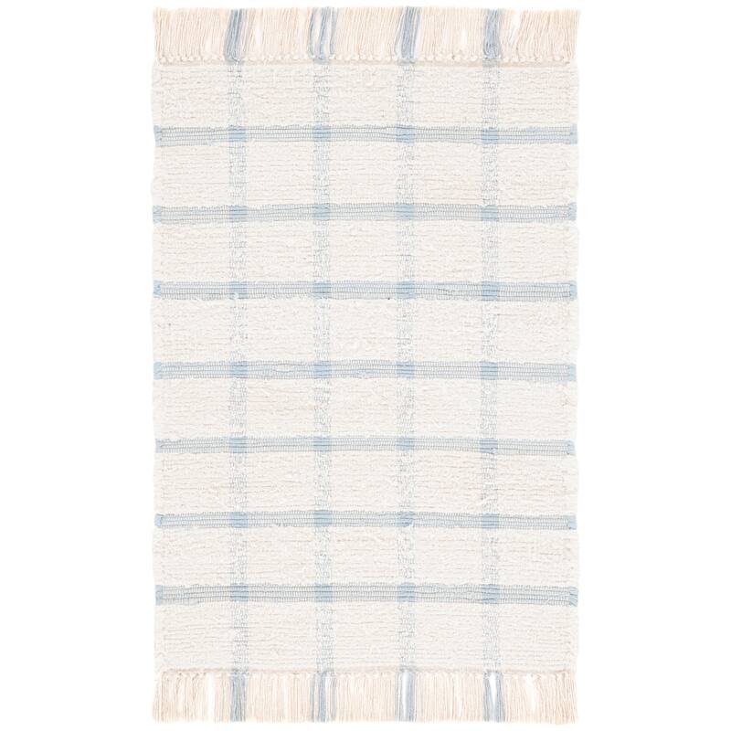 SAFAVIEH Handmade Montauk Espedita Cotton Rug - 2'3" x 5' - Ivory/Blue