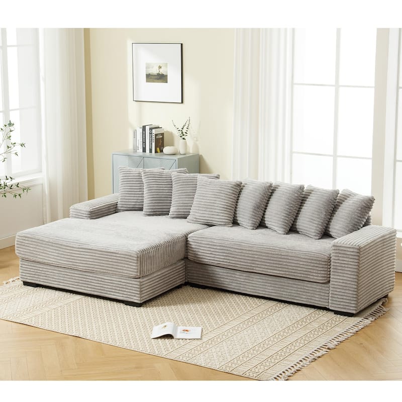 Gray 111" Corduroy L-Shaped Sectional Sofa with Oversized Left Chaise