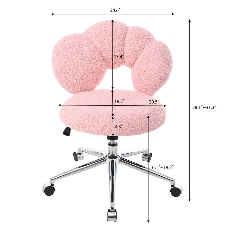 Criss Cross Chair with Wheels, Teddy Fabric Home Office Chair, 360°Swivel Height Adjustable Swivel Vanity Chair
