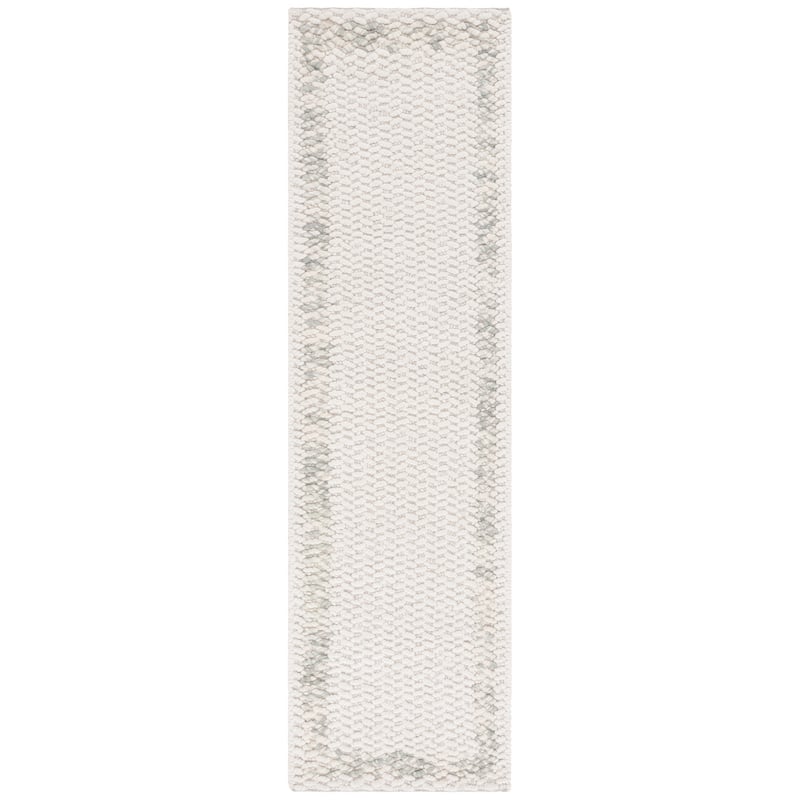 SAFAVIEH Handmade Natura Ricia Border Wool Rug - 2'3" x 8' Runner - Ivory/Sage