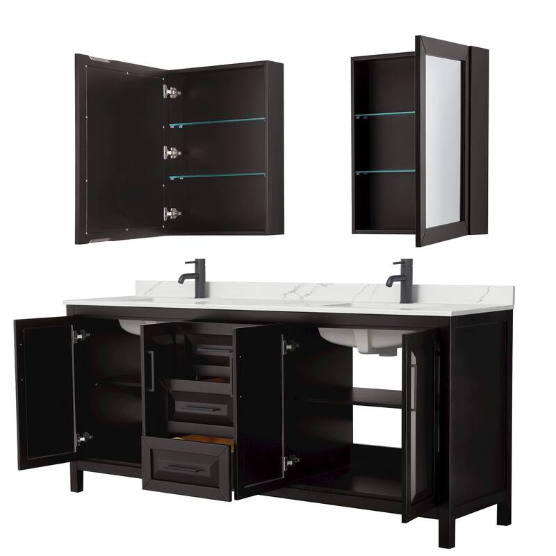 Daria 80-inch Double Vanity, Single Hole Quartz Top, Med Cabinets