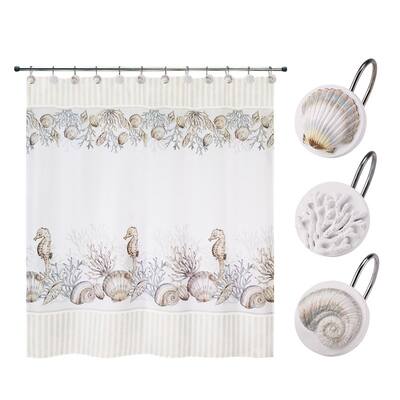 Avanti Destin Shower Curtain & Shower Hook Set - Multicolor